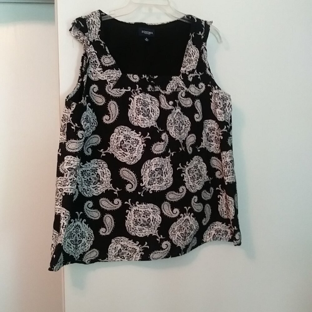 👚 Sonoma Black & White Paisley Sleeveless Top | Size XL